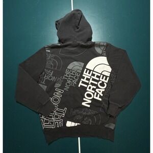 The North Face Hoodie Sweatshirt Men's Medium All Over Print Half Dome Black